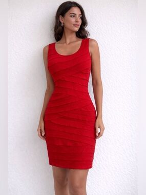 Max Studio Red Textured Sleeveless Bodycon Mini Dress